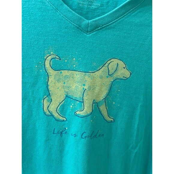 Life is Good Crusher Tee Women L Green Life Is Golden Retriever Dog V Neck - Picture 3 of 7